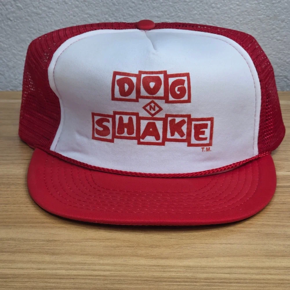 Vintage Dog N Shake Snapback Mesh Trucker Hat Mens OSFA Red White Foam Cap